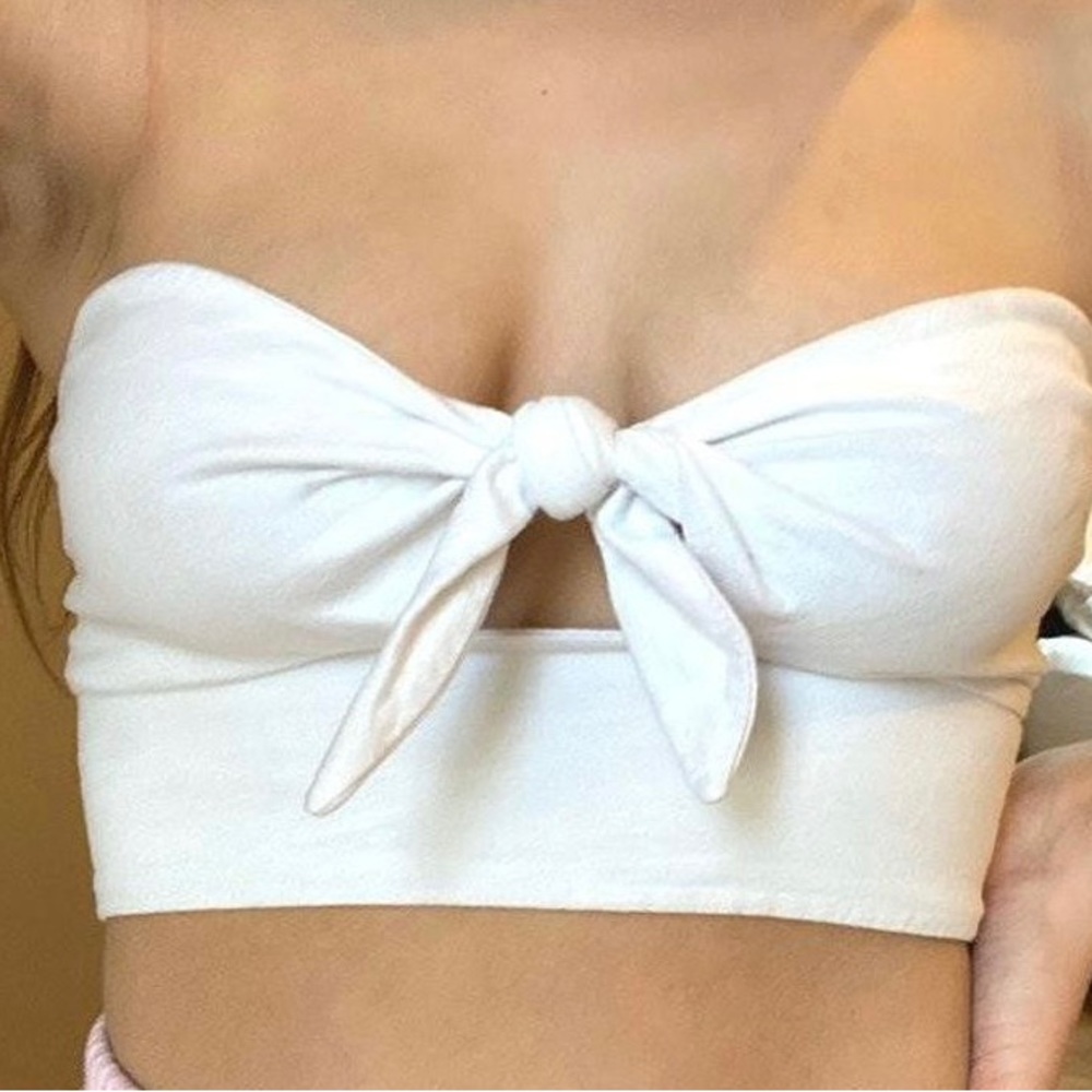 Aritzia WILFRED white Tie front Bandeau Crop Top | size xxs
